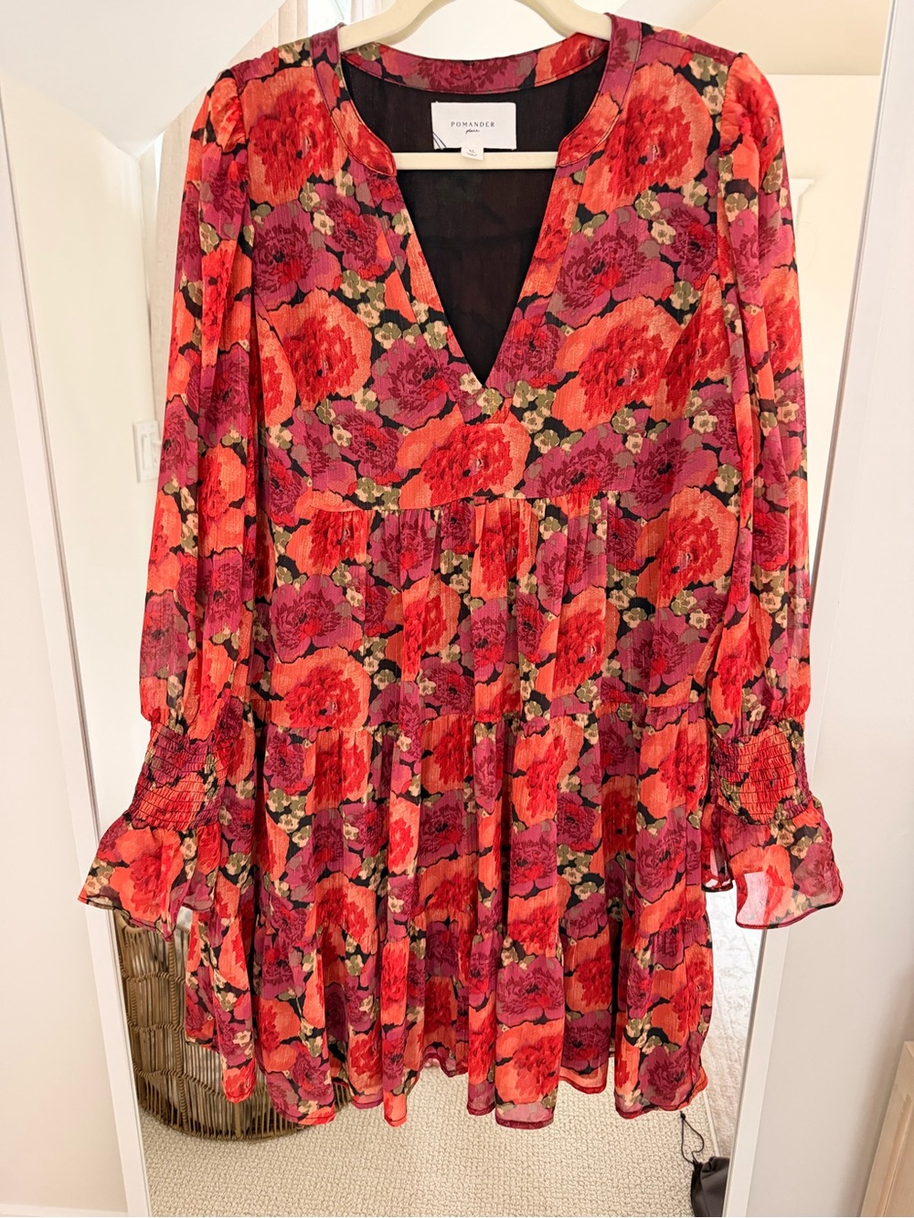 Tuckernuck Pomander Place Floral Tiered Mini Dress XL | Long Cuff Sleeves